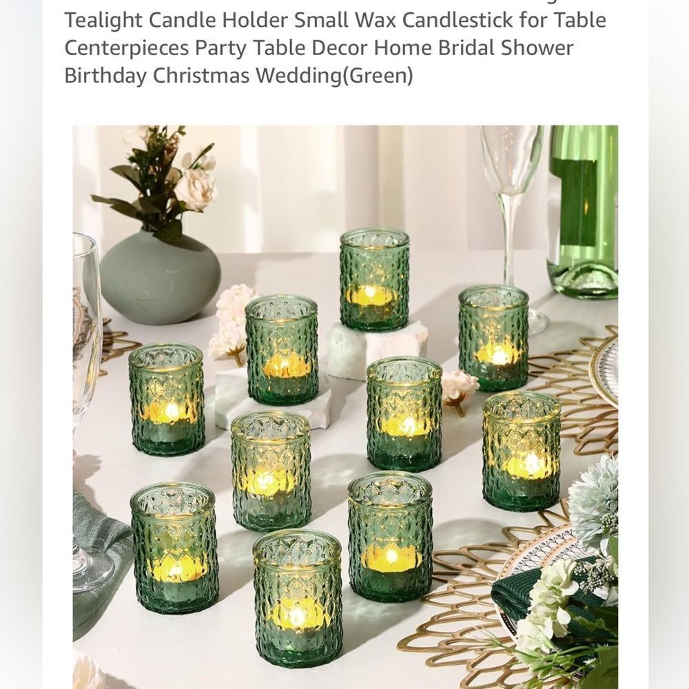 24 Pack Glass Candle Holder Glass Table Centerpieces Party Table Decor (Green)